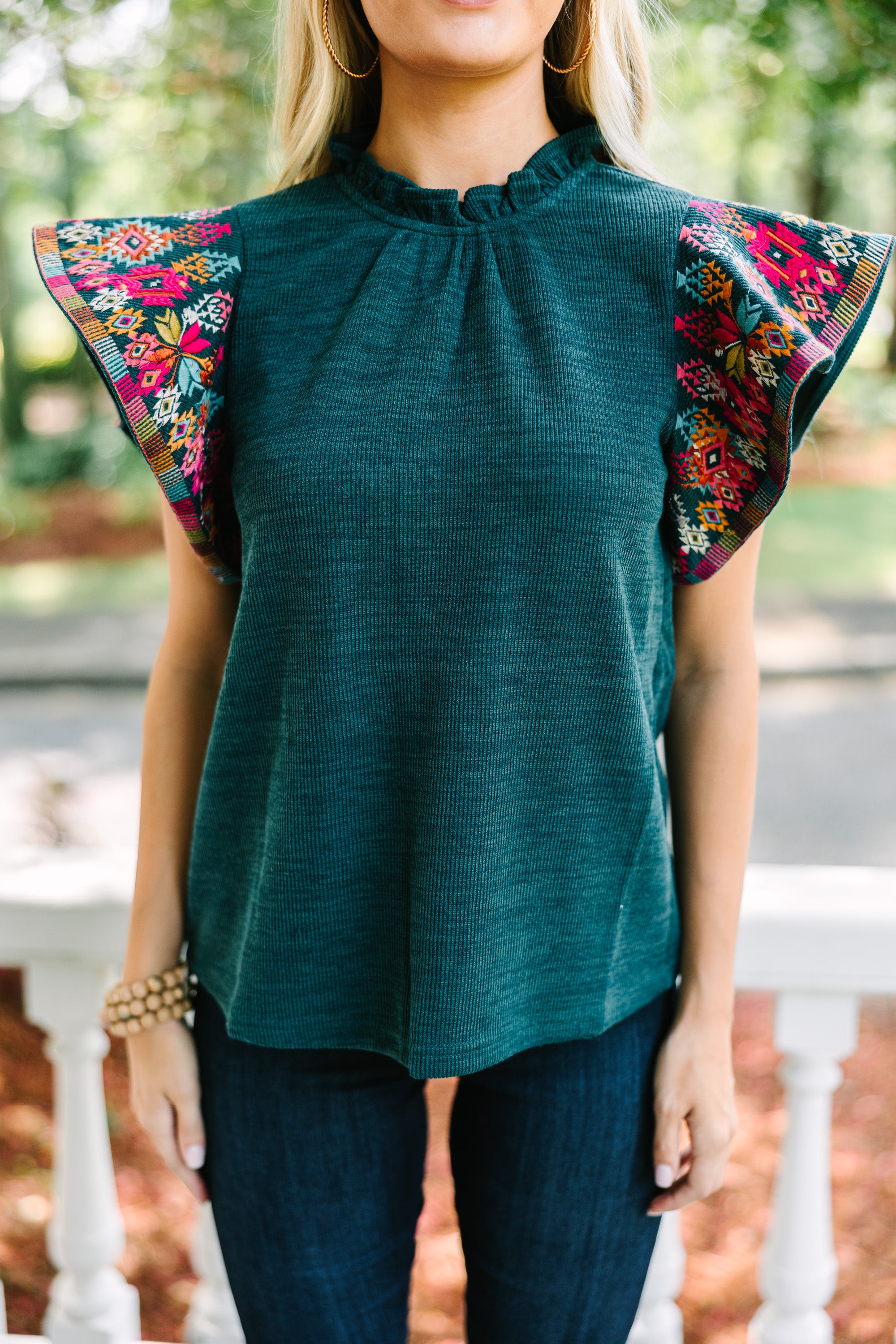 THML Teal Blue Embroidered Blouse