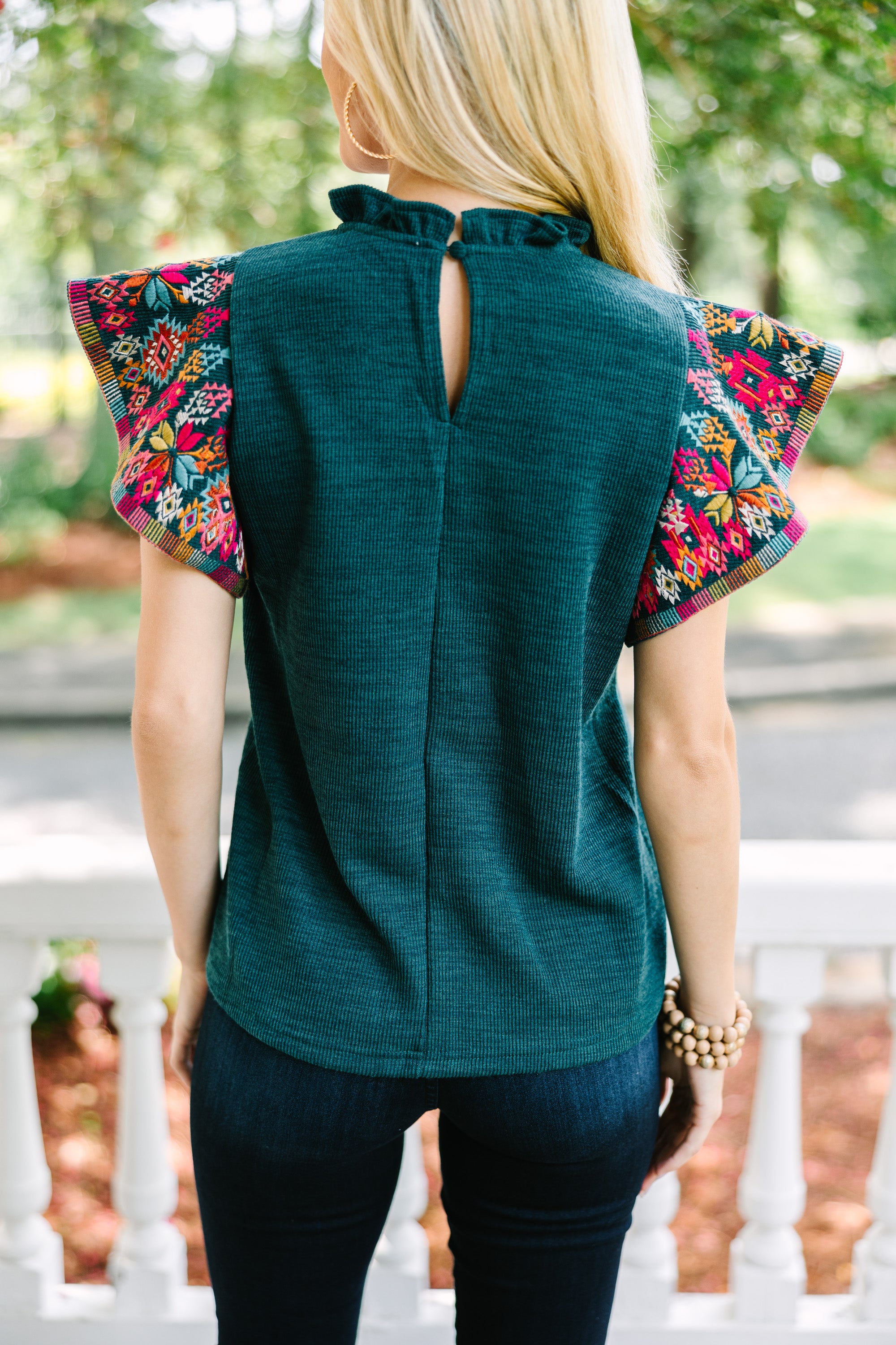 THML Teal Blue Embroidered Blouse