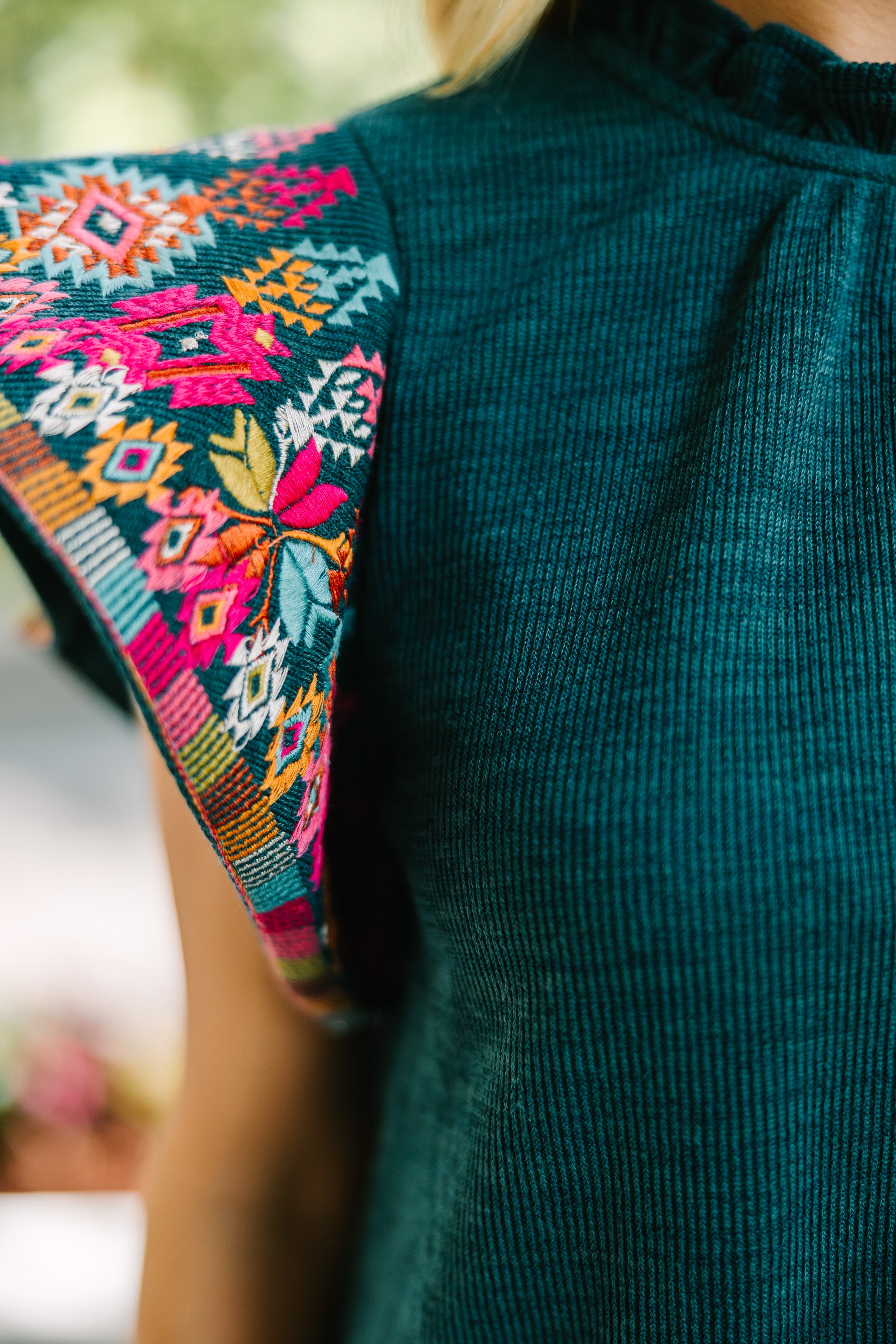 THML Teal Blue Embroidered Blouse