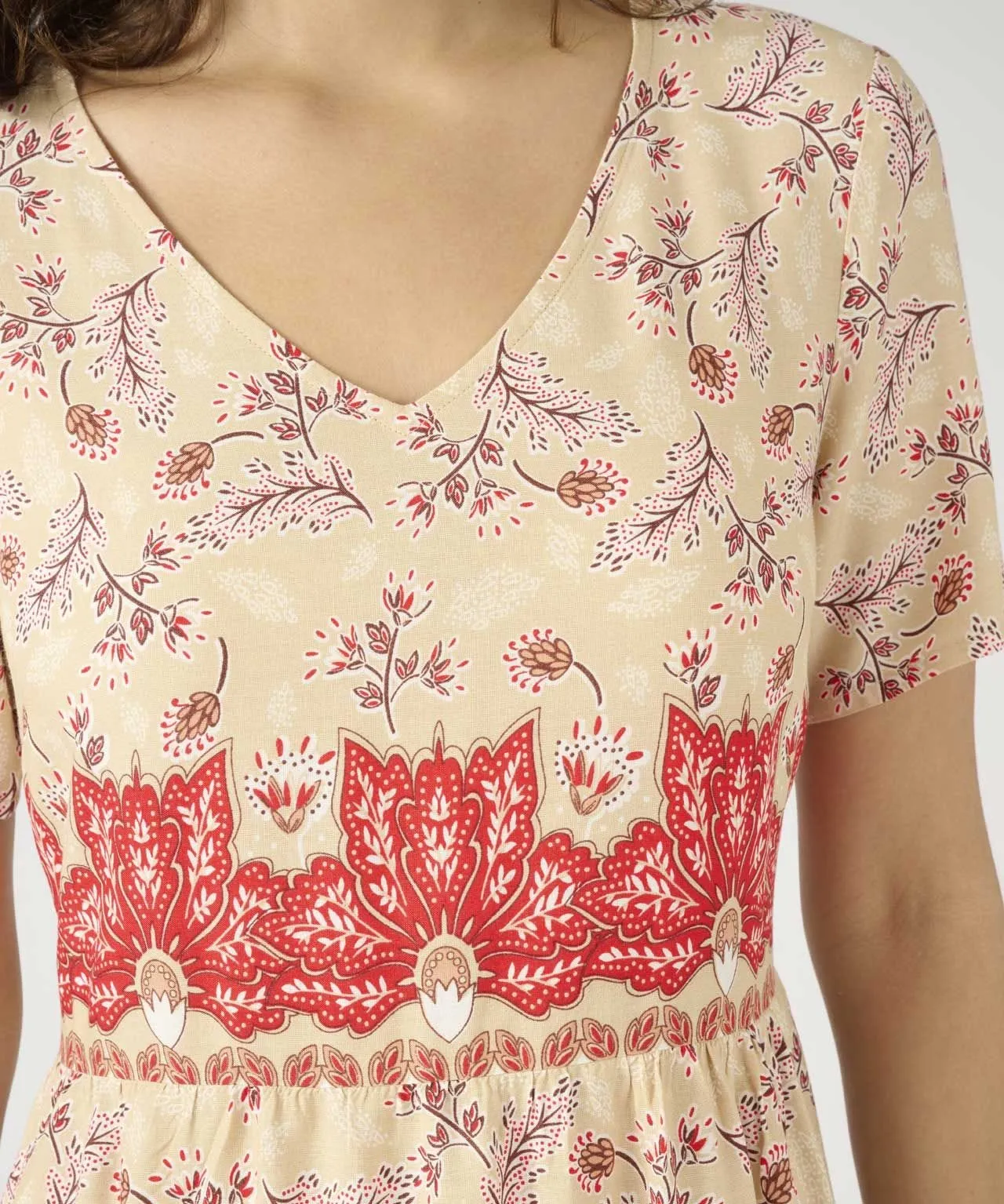 Printed V-Neck Dress with Short Sleeves