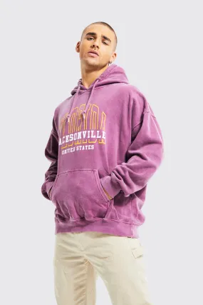 Washed Florida Print Hoodie boohooMAN UK