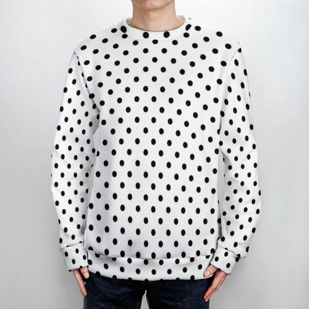 White Black Polka Dots Unisex Crewneck Sweater