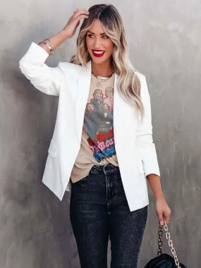 White Lapel Chic Blazer Jacket Women Relaxed Street Outerwear