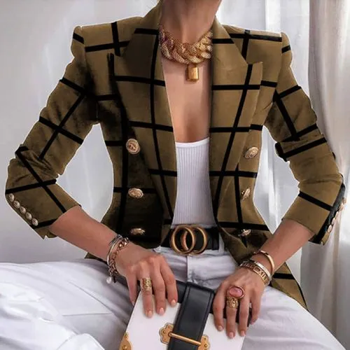 Women's Casual Fashion Printing Printing Patchwork Double Breasted Blazer Blazer