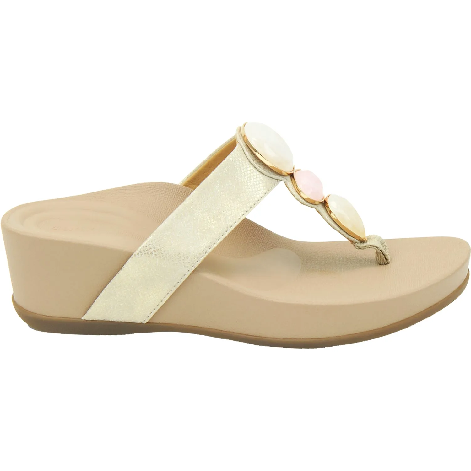 Women's Aetrex Alyse Light Gold Leather Sandals