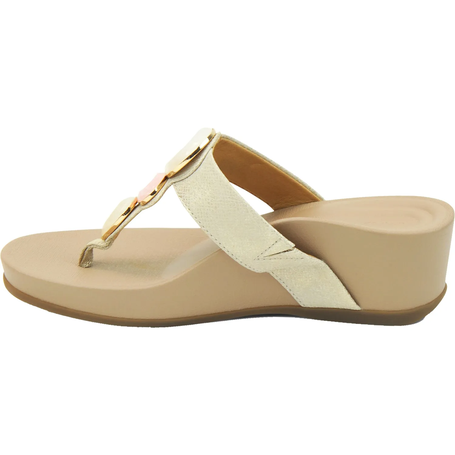 Women's Aetrex Alyse Light Gold Leather Sandals