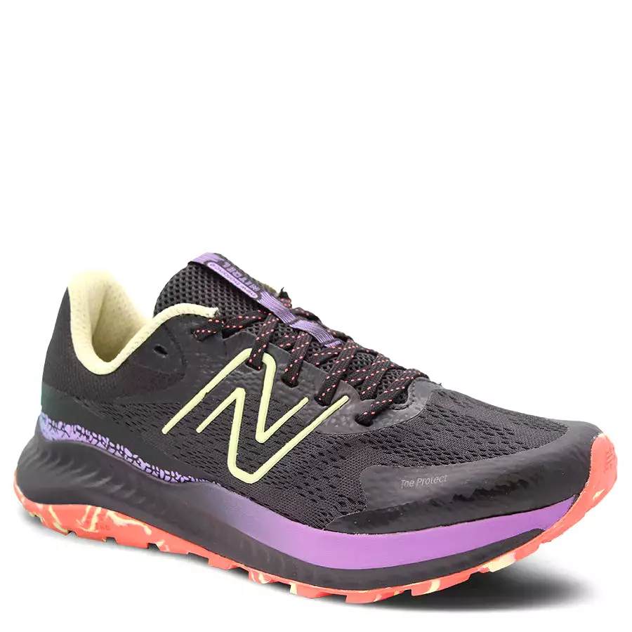 Women's black and purple New Balance Nitrel Trail shoes.