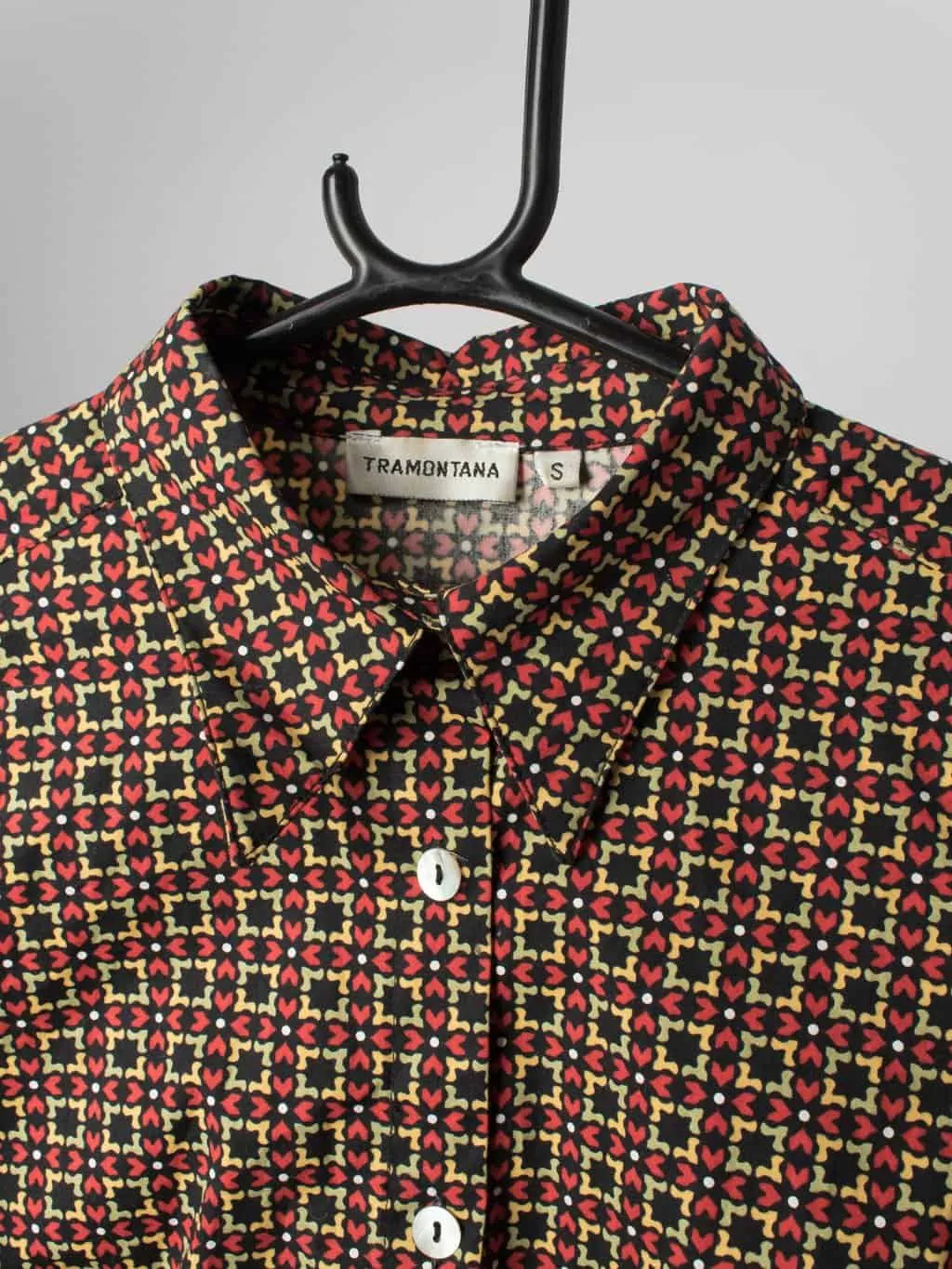 70s Style Red & Yellow Geometric Print Blouse - Small