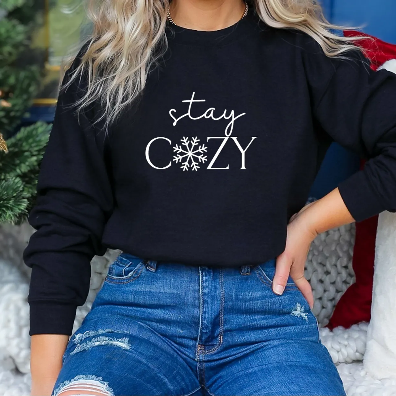 Women's Stay Cozy Graphic Crew Neck Sweater