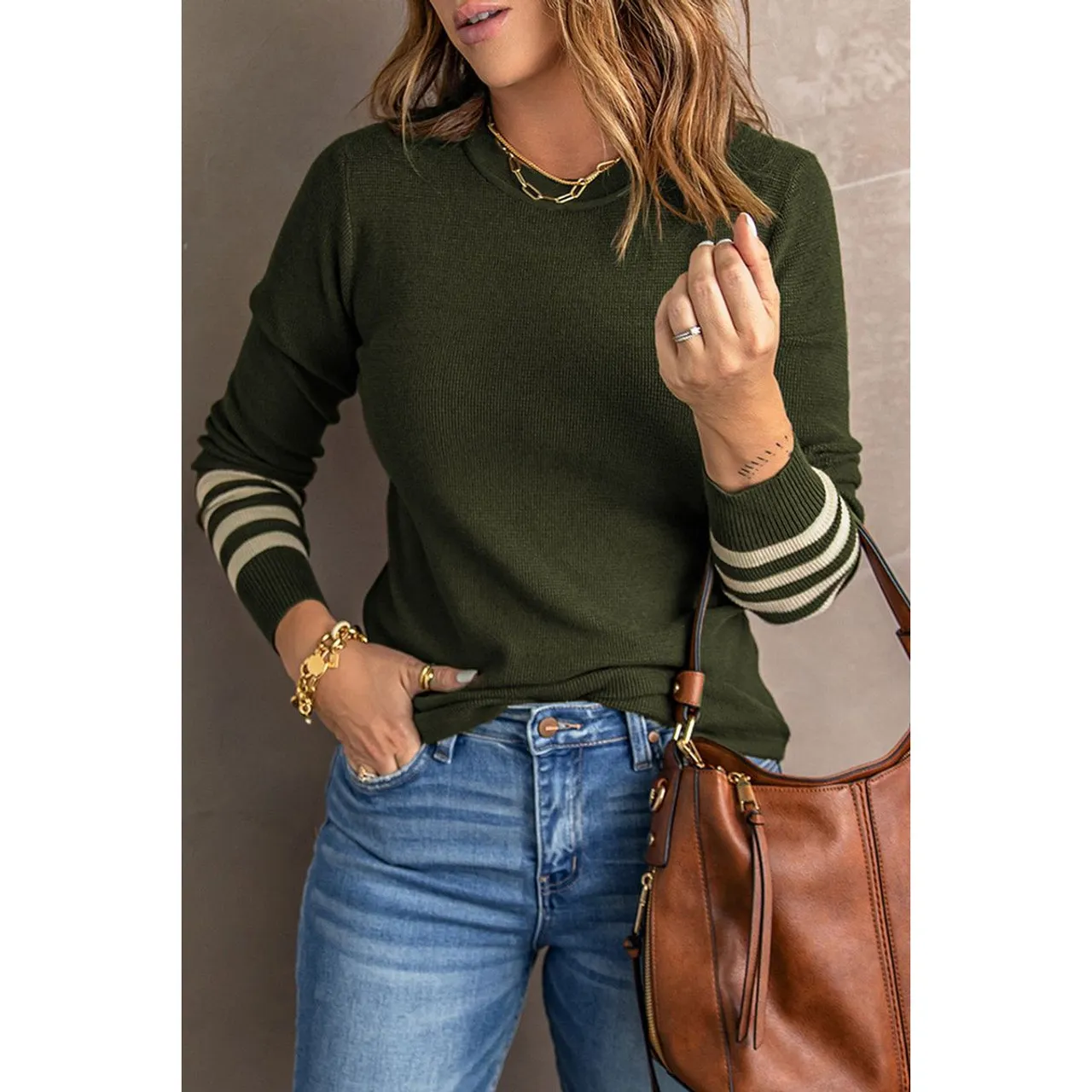 Women's Striped Sleeve Knit Sweater