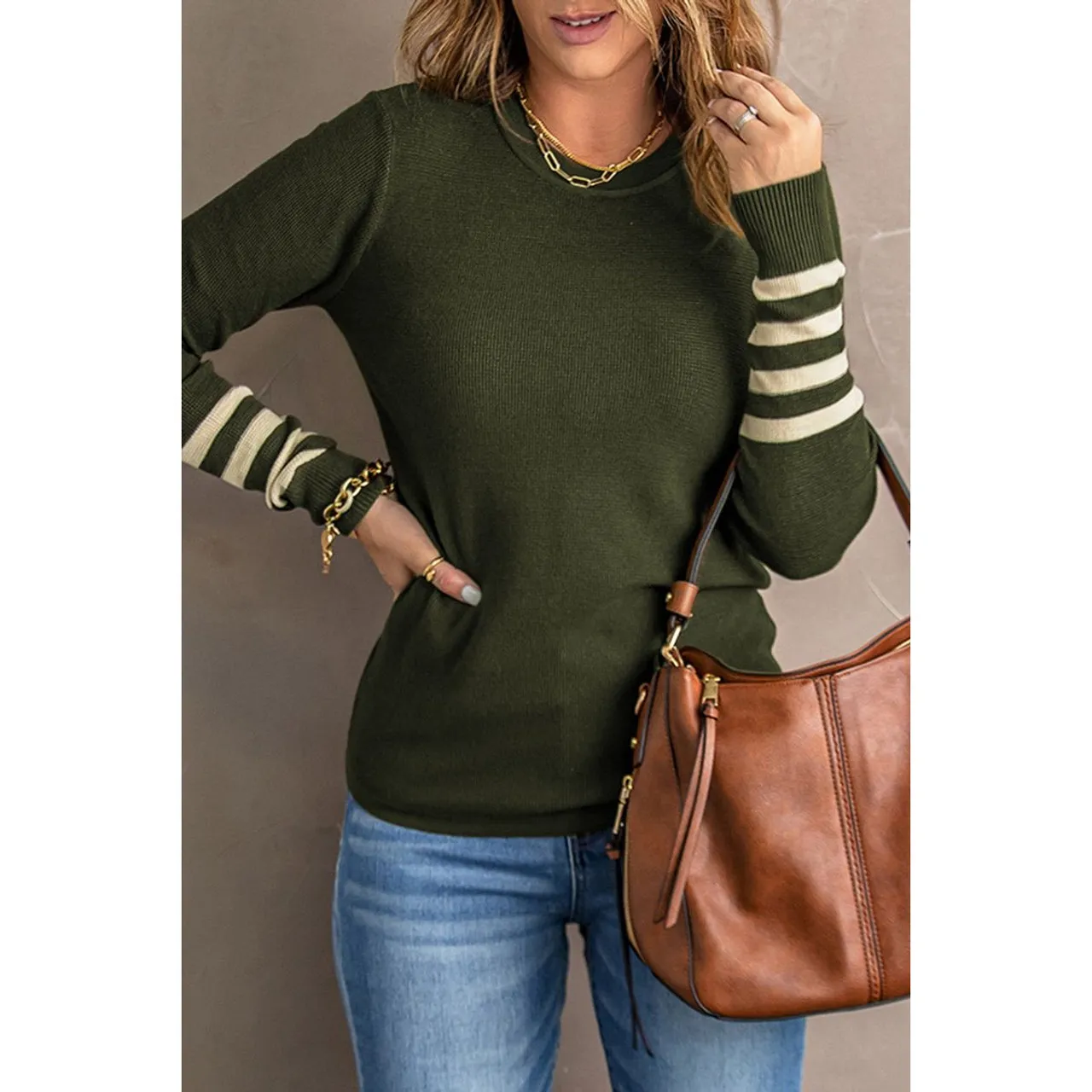 Women's Striped Sleeve Knit Sweater