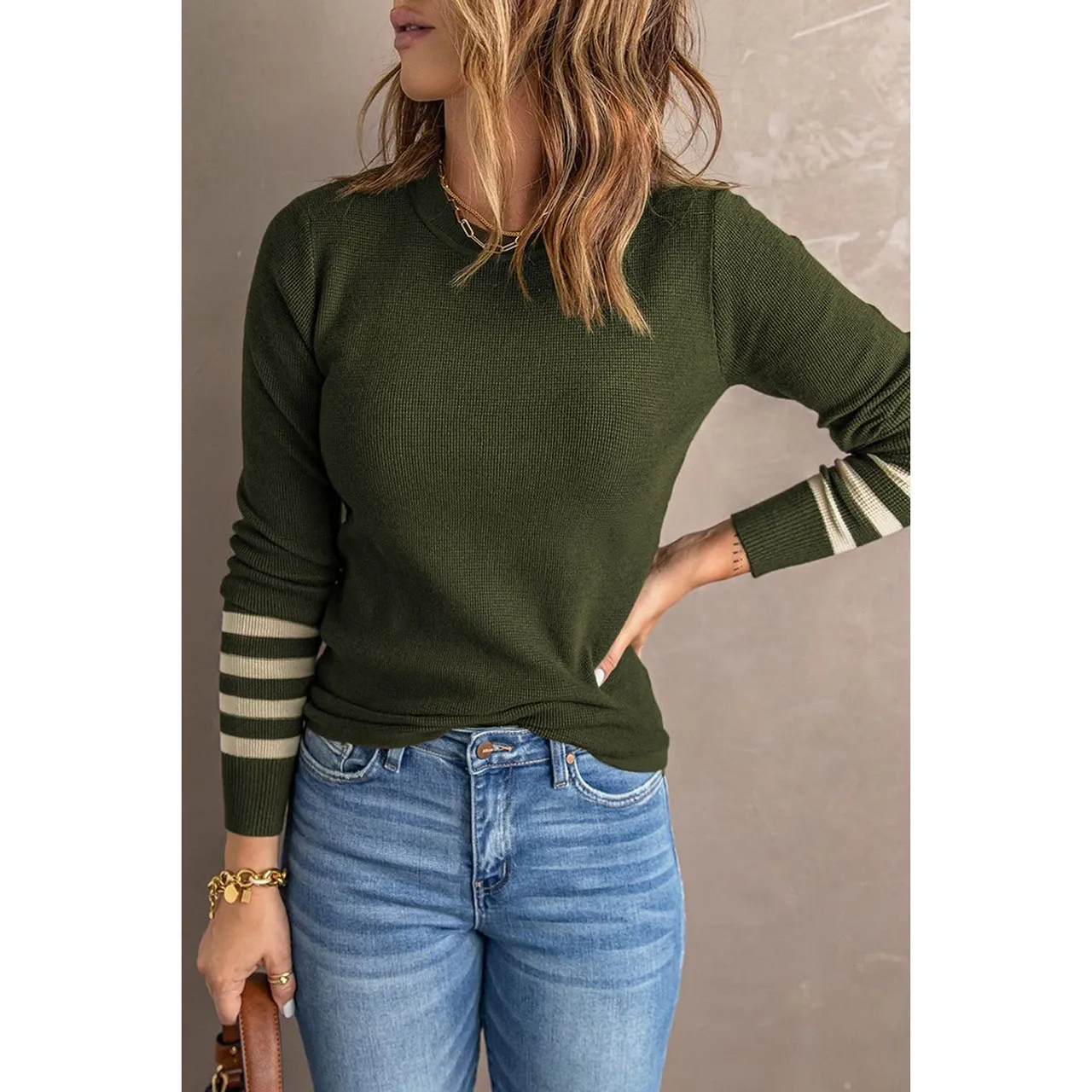 Women's Striped Sleeve Knit Sweater