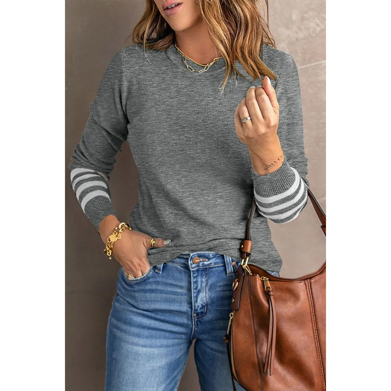 Women's Striped Sleeve Knit Sweater