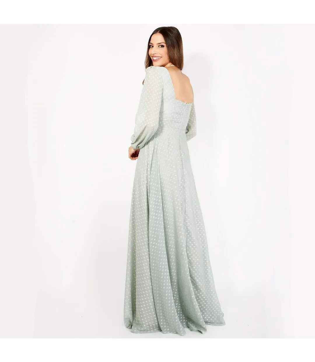 Light Green Krisp Women's/Dotted Dobby Sweetheart Blouson Sleeve Maxi Dress