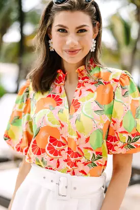 You Well Orange Citrus Printed Blouse