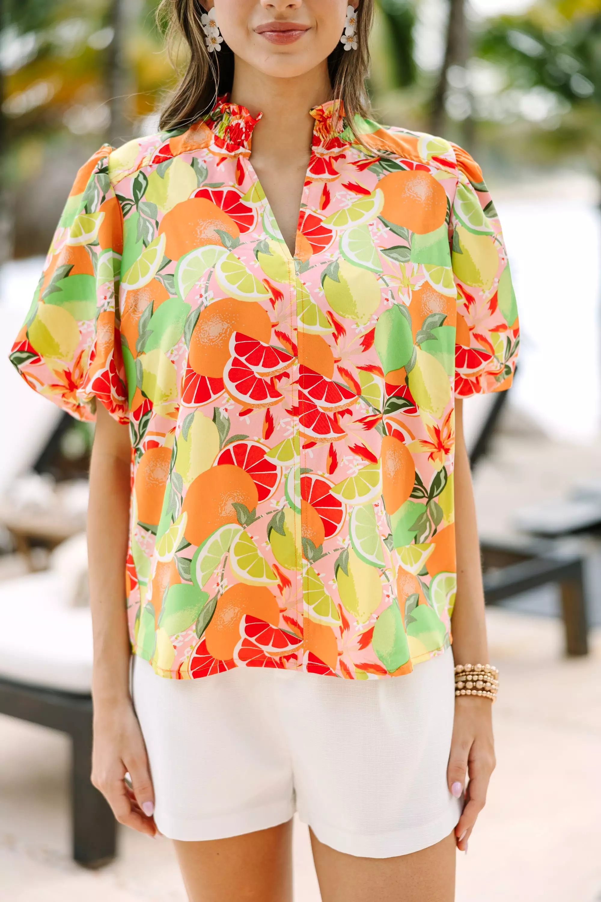 You Well Orange Citrus Printed Blouse