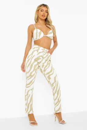 Zebra Print High Waist Straight Leg Jeans